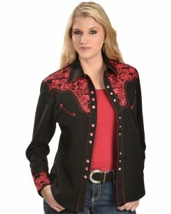 Scully Women's Floral Embroidered Long Sleeve Western Shirt Denim -Scully Shop 658137 AR P1
