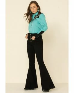 Scully Women's Horseshoe Embroidered Retro Western Shirt Turquoise 11 Scully Women's Horseshoe Embroidered Retro Western Shirt Turquoise -Scully Shop 658138 64 P2