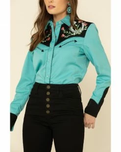 Scully Women's Horseshoe Embroidered Retro Western Shirt Turquoise 12 Scully Women's Horseshoe Embroidered Retro Western Shirt Turquoise -Scully Shop 658138 64 P3