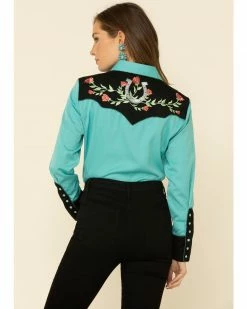 Scully Women's Horseshoe Embroidered Retro Western Shirt Turquoise 14 Scully Women's Horseshoe Embroidered Retro Western Shirt Turquoise -Scully Shop 658138 64 P5