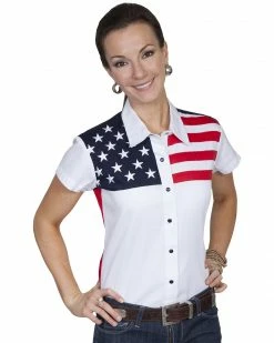 Scully Women's American Flag Print Top White -Scully Shop 658F25 01 P1 1